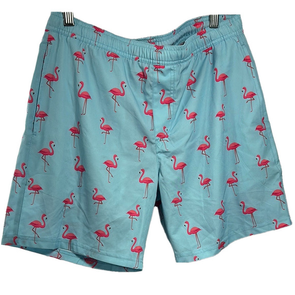 Flamingo Print Men's Swim Shorts - Picture 1 of 8